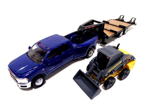 toy truck with trailer and skid steer|toy trucks with gooseneck trailers.